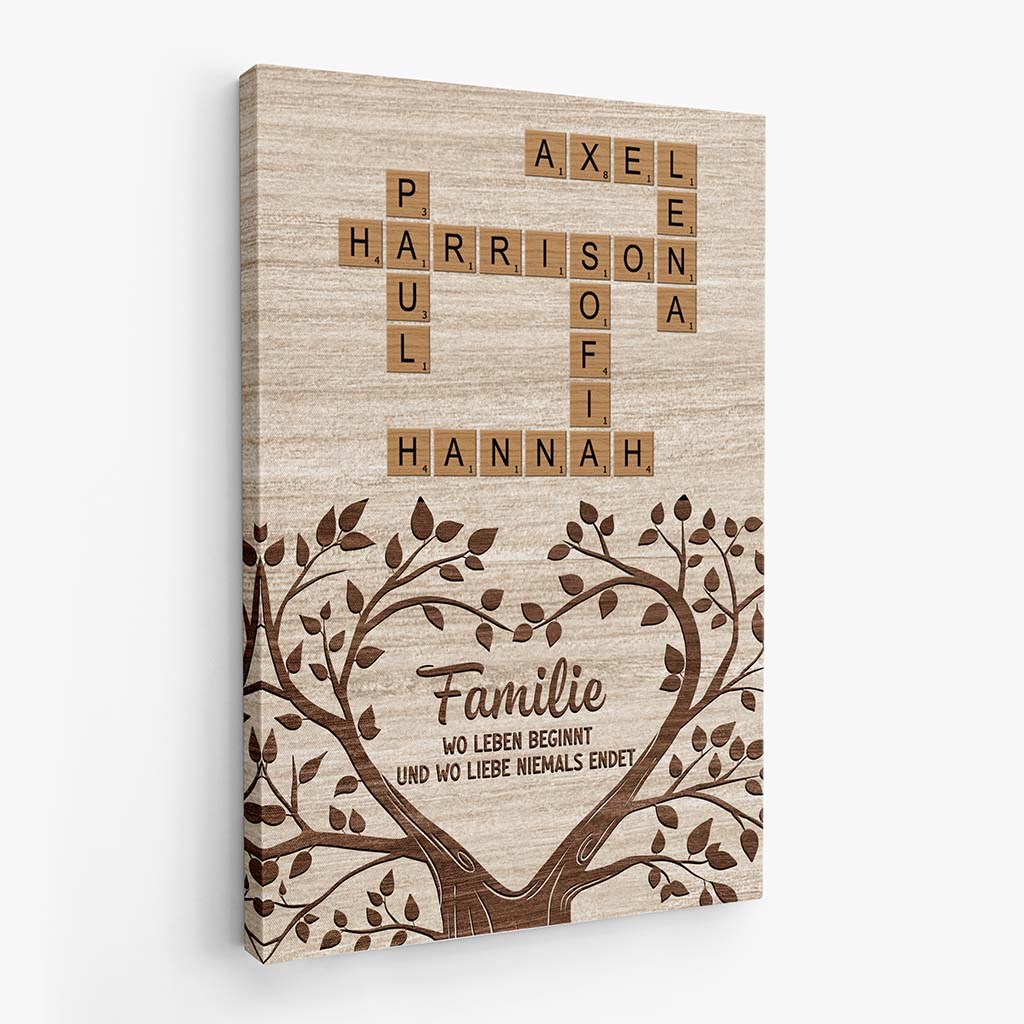 3570CGE2 die familie wo das leben beginnt und die liebe niemals endet kreuzwortratsel  personalisierte leinwand fur die familie