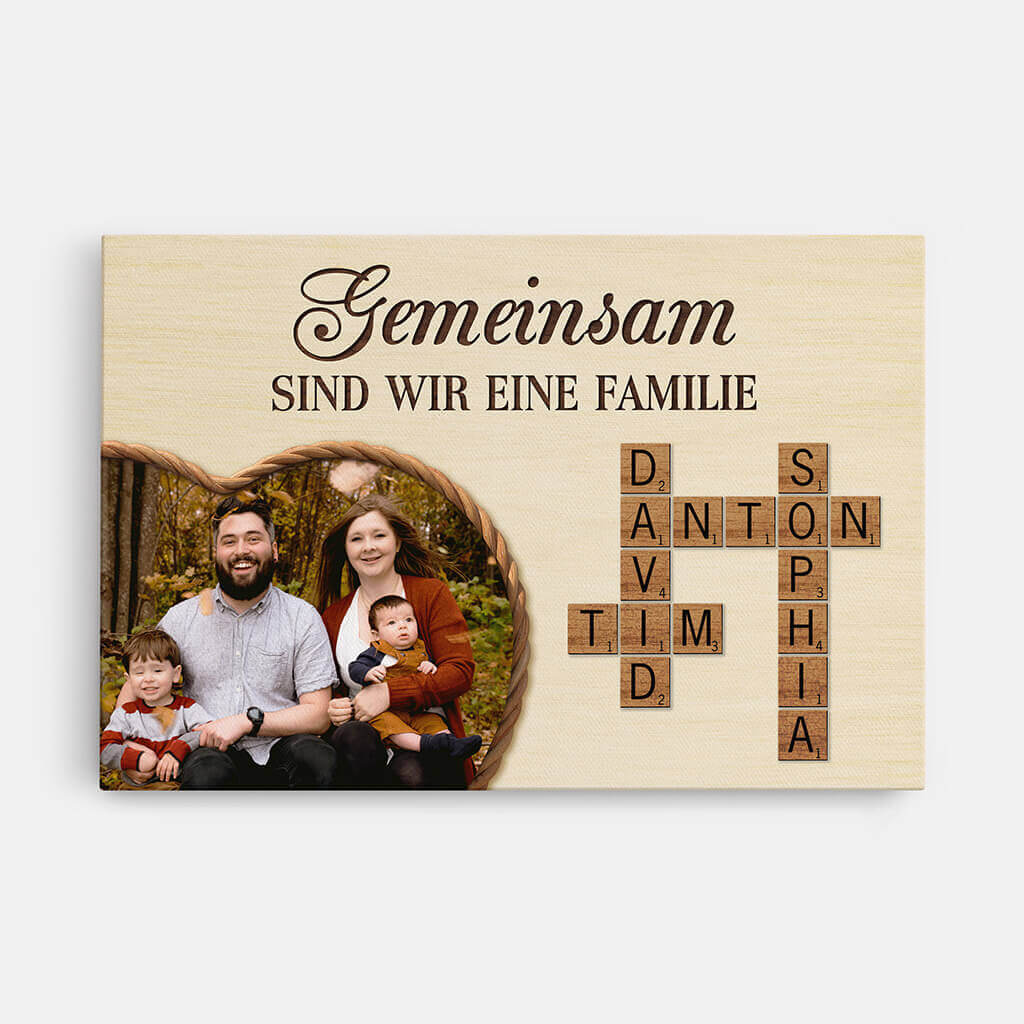 Gemeinsam Sind Wir Eine Familie Kreuzworträtsel - Personalisiertes Geschenk | Leinwand für die Familie und Eltern mit Foto