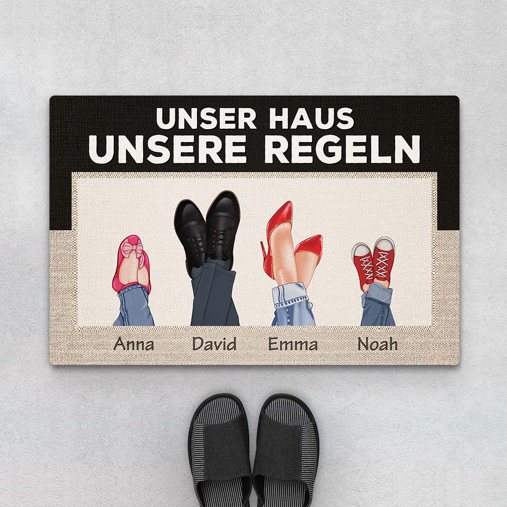 Unser Haus Unsere Regeln Familie Beine - Personalisiertes Geschenk | Leinwand für die Familie