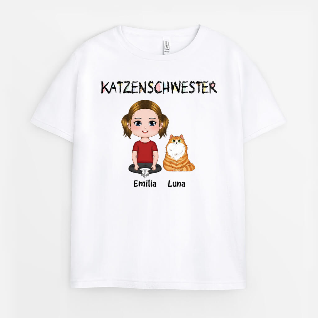 Katzenschwester - Personalisiertes Geschenk | T-Shirt für Mädchen, Katzenliebhaberin