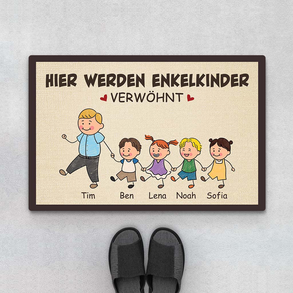 Hier Werden Enkelkinder Verwöhnt - Personalisiertes Geschenk | Fußmatte für Opas