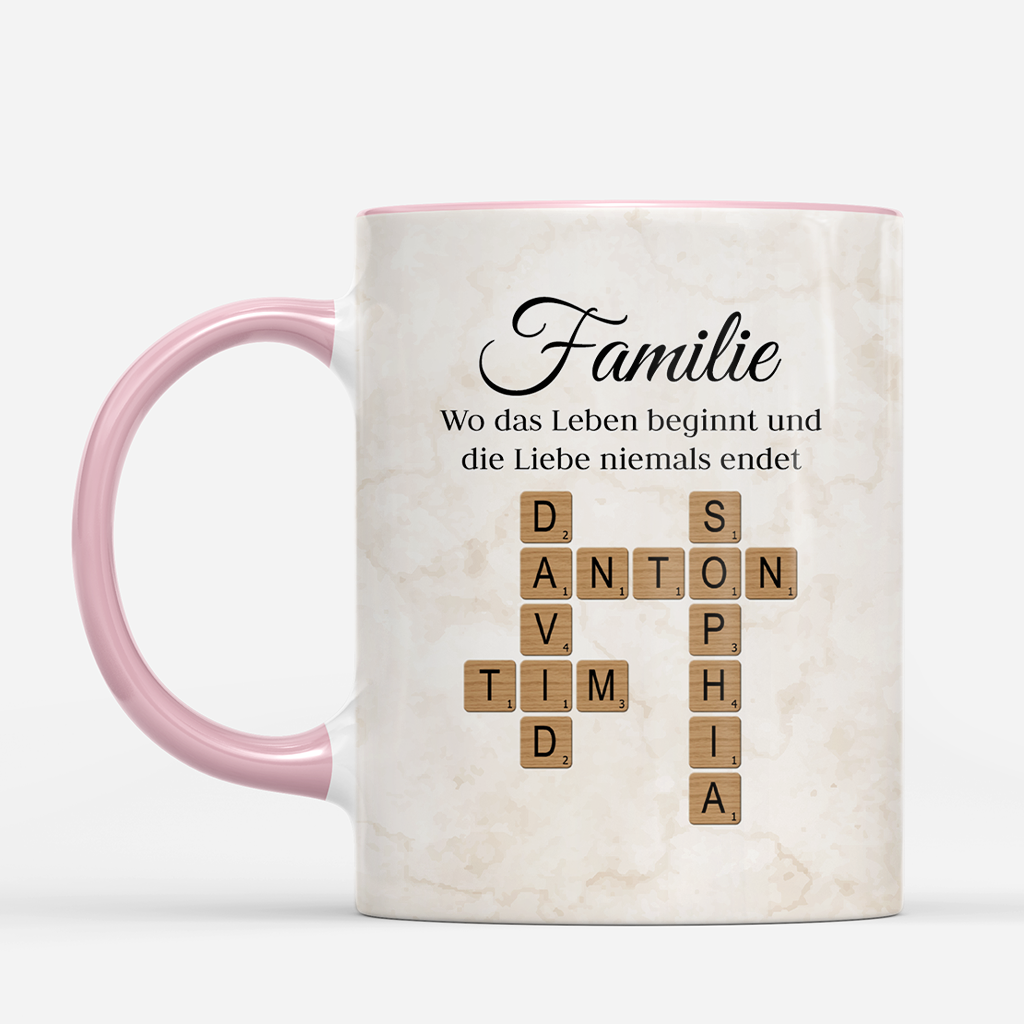 3591MGE2 familie wo das leben beginnt und die liebe niemals endet personalisiertes kreuzwortratsel geschenk  tasse 3591m8f5i
