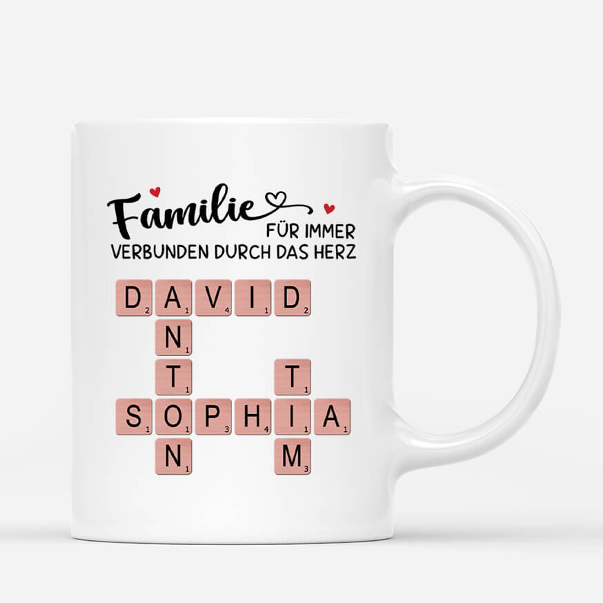 3592MGE1 familie ist immer durch das herz verbunden  personalisierte tasse fur die familie mit kreuzwortratsel design