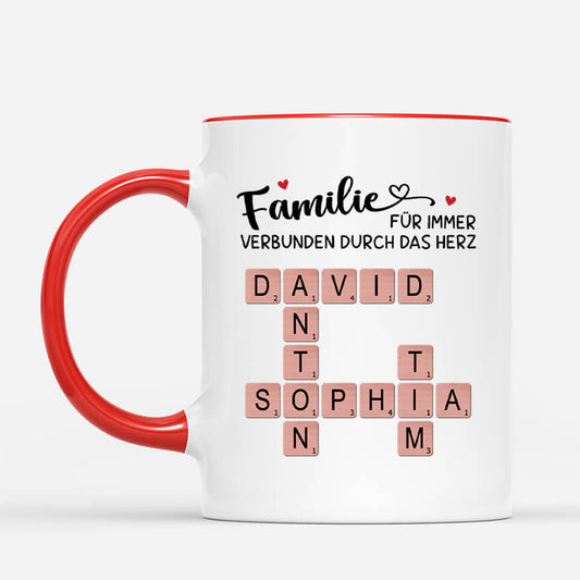 3592MGE2 familie ist immer durch das herz verbunden  personalisierte tasse fur die familie mit kreuzwortratsel design