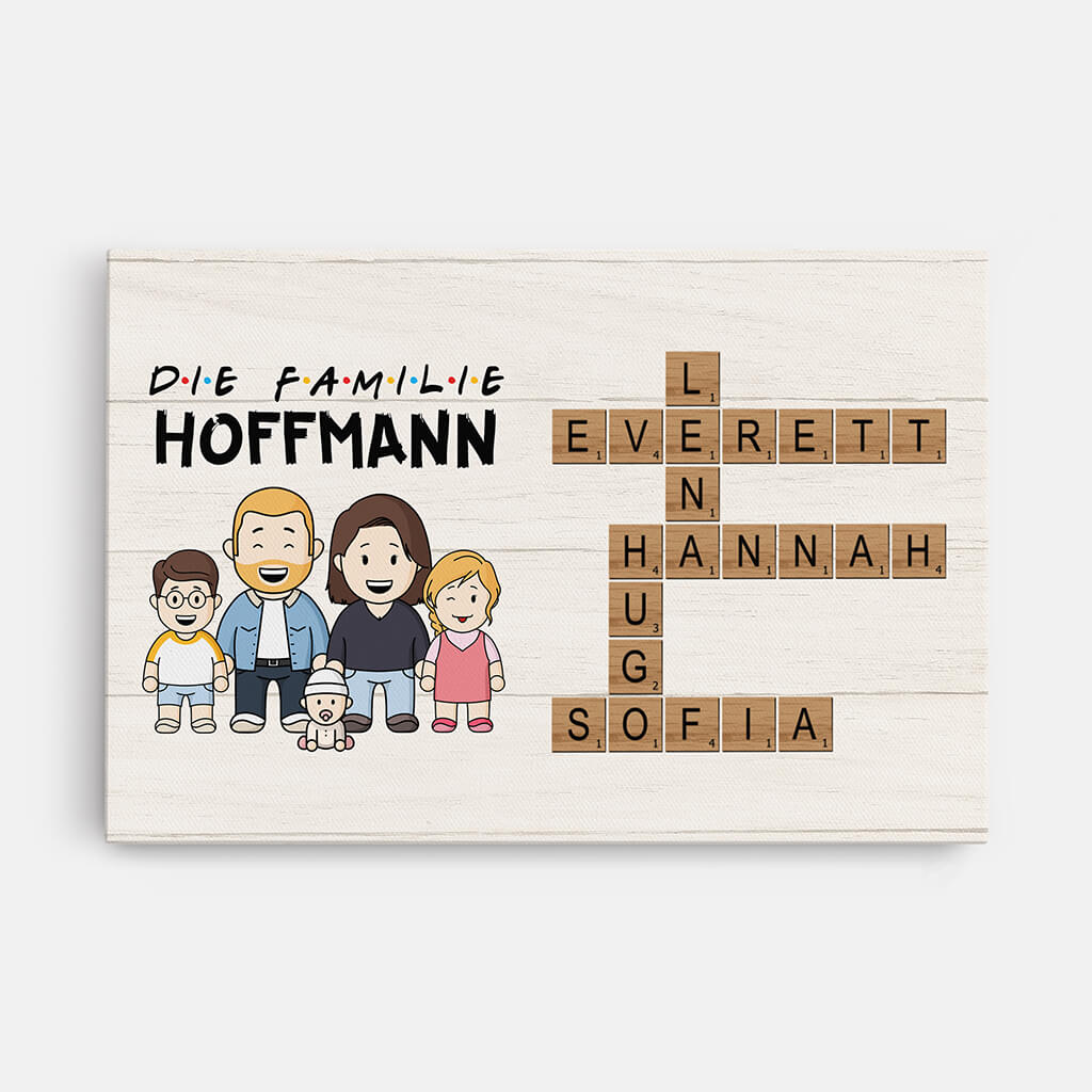 Die Familie - Personalisierte Leinwand für die Eltern, Großeltern mit Kreuzworträtsel-Design