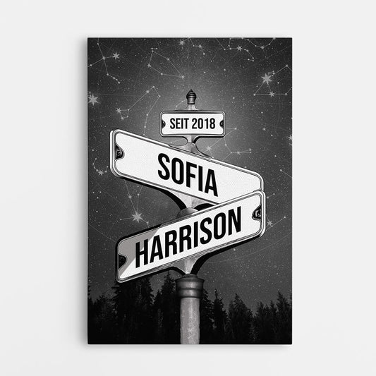 3674CGE1 stra_enschild mit wald und sternenmotiven im vintage stil  perrsonalisierte leinwand f_r paare