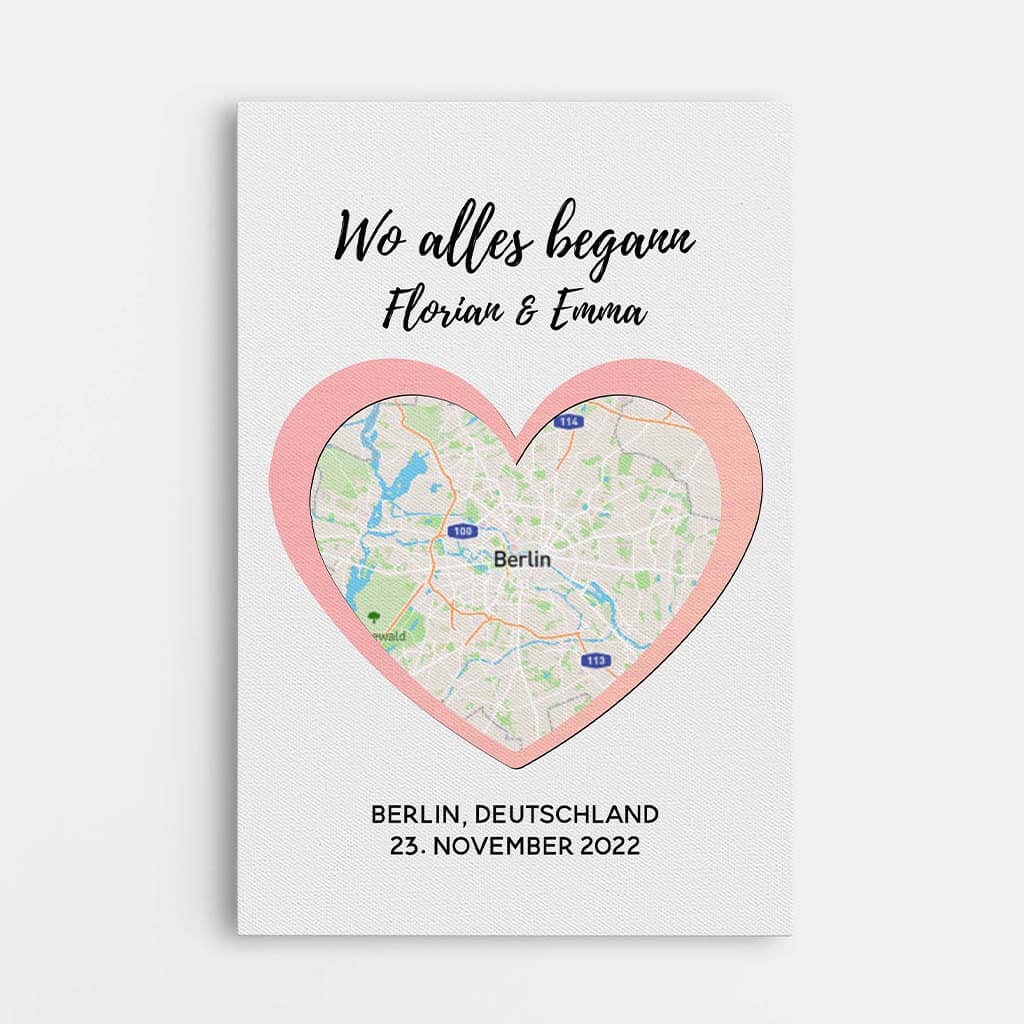 Wo Alles Begann & Karten - Perrsonalisiertes Geschenk | Leinwand für Paare zum Jahrestag