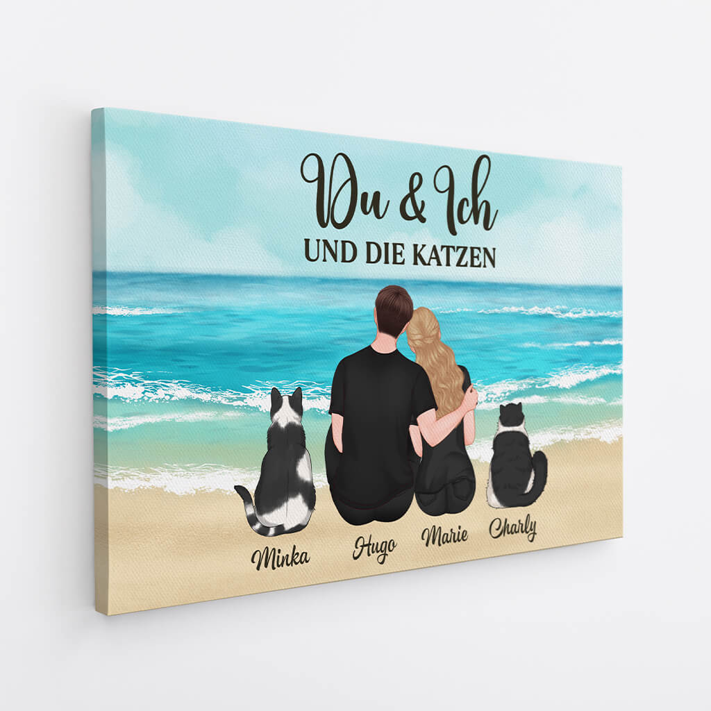 3689CGE2 du ich und die katzen  personalisierte leinwand fur paar und katzenbesitzer