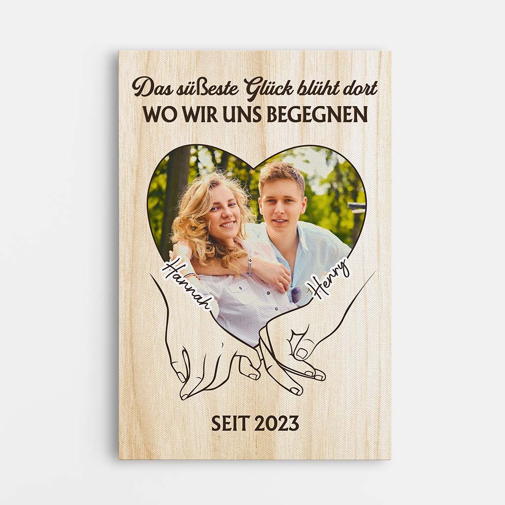 Das Süßeste Glück Blüht Dort Wo Wir Uns Begegnen - Personalisiertes Geschenk | Leinwand mit Foto für Paare