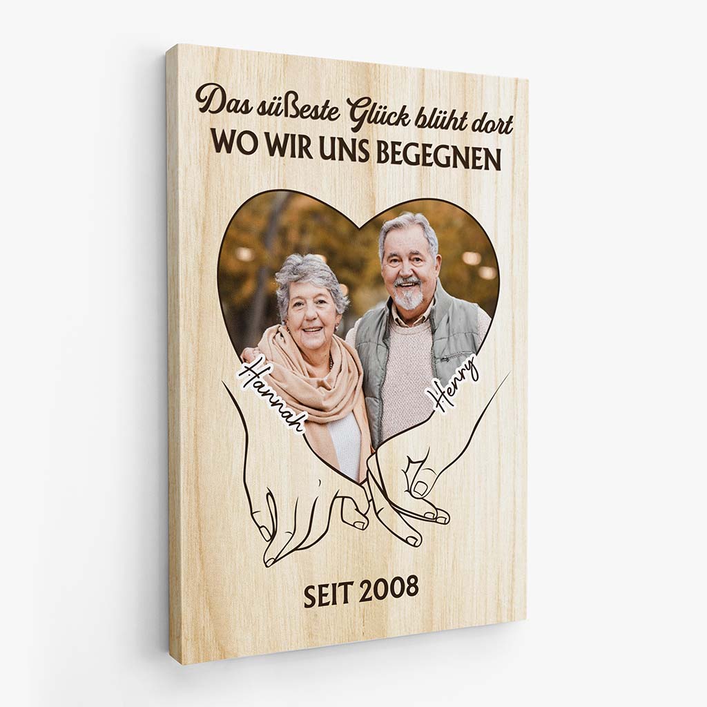 3692CGE2 das susseste gluck bluht dort wo wir uns begegnen  personalisierte leinwand mit foto fur paare