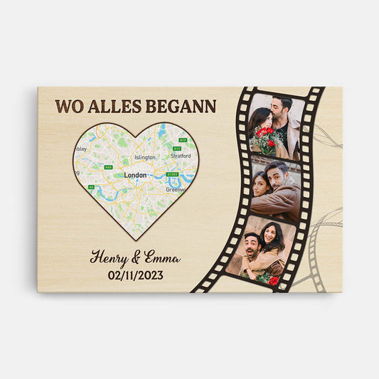 3696CGE1 wo alles begann  personalisierte leinwand mit foto und landkarte fur paare