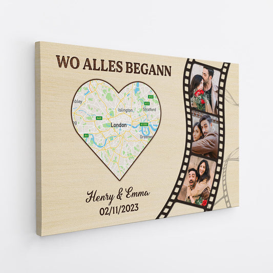 3696CGE2 wo alles begann  personalisierte leinwand mit foto und landkarte fur paare