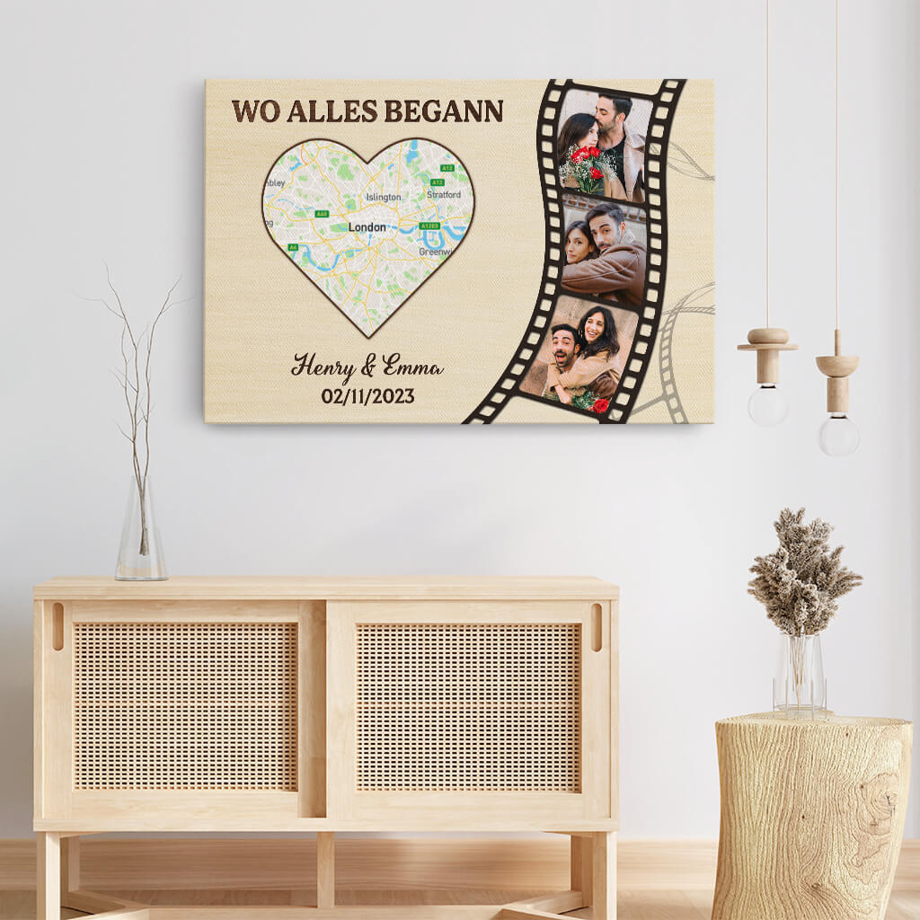 3696CGE3 wo alles begann  personalisierte leinwand mit foto und landkarte fur paare