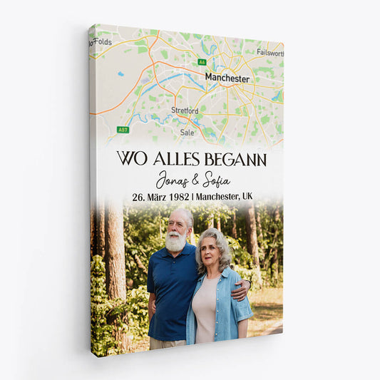 3714CGE2 wo alles begann  personalisierte leinwand mit foto und landkarte fur parchen