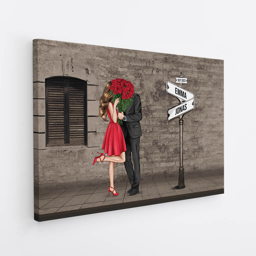 3729CGE2 strasse im vintage look  romantische leinwand fur paare personalisiert
