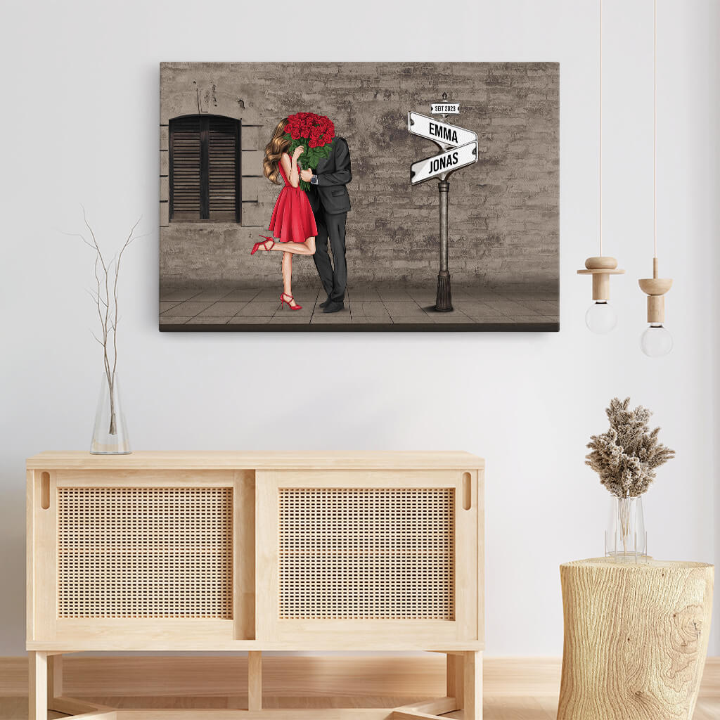 3729CGE3 strasse im vintage look  romantische leinwand fur paare personalisiert