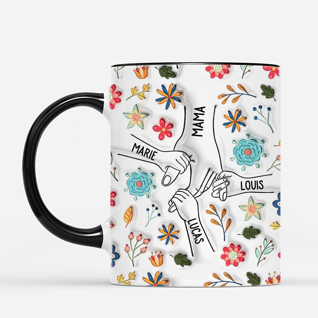 3746MGE4 oma und kinder mit arten leuchtenden blumen  personalisierte tasse mit 3d inflated effekt fur omas