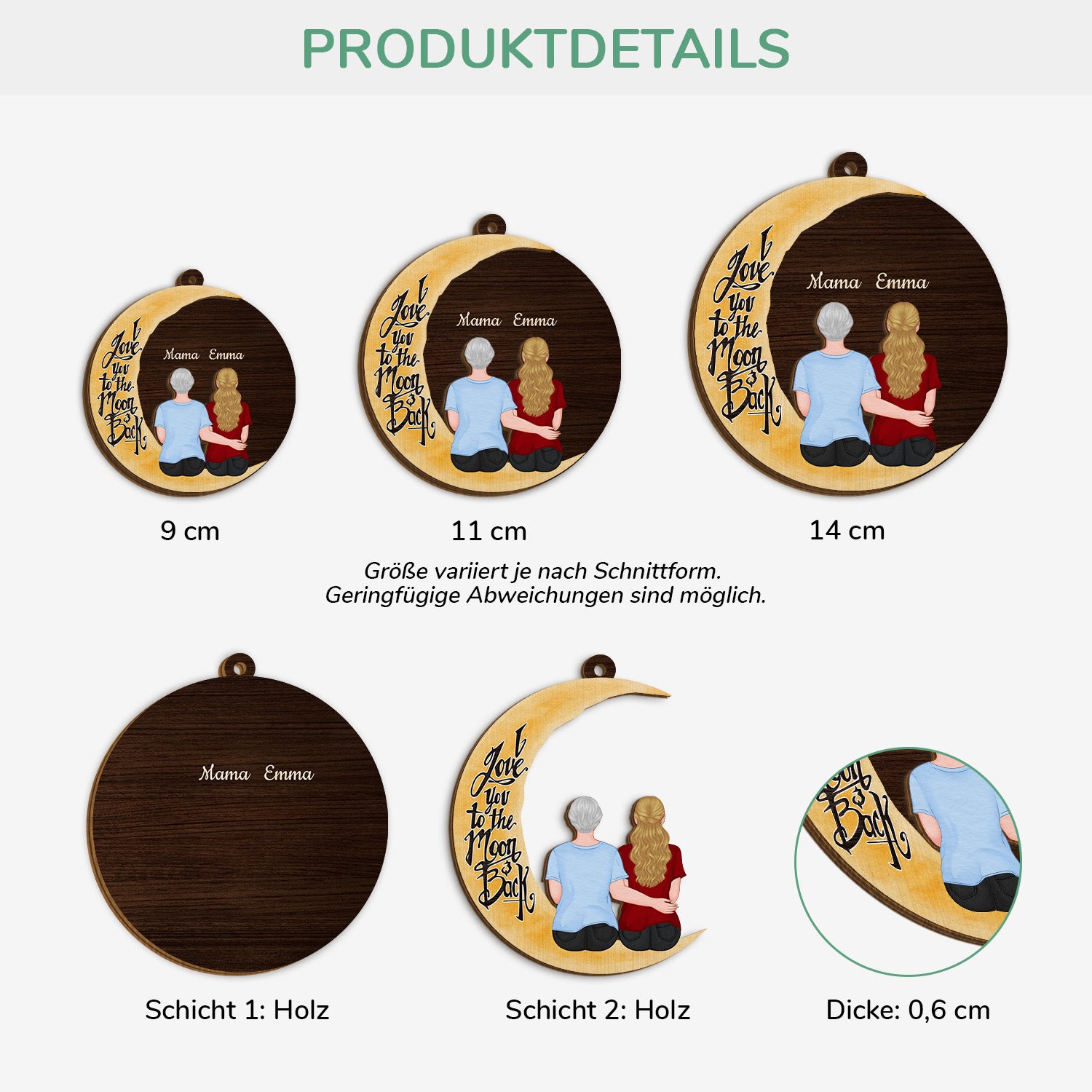 3765OGE3 ich liebe dich bis zum mond und zuruck personalisierte 2 schicht holz ornamente mama oma 3765O