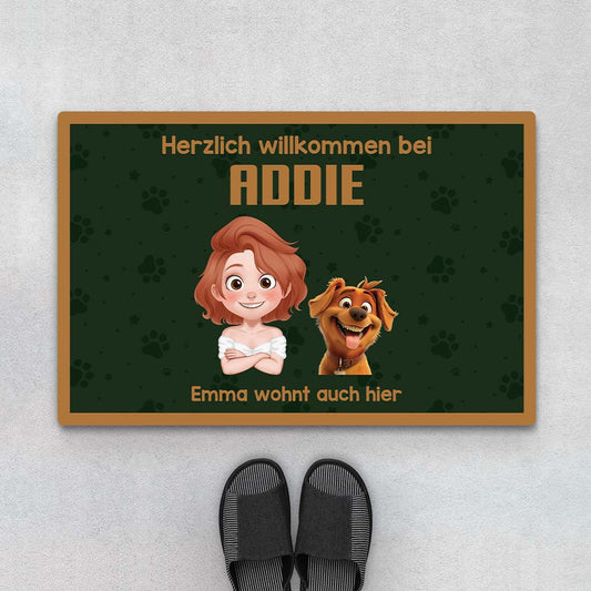 3859DGE1 herzlich willkommen bei lustige fussmatte fur hundeliebhaber personalisiert 3859D5H0C