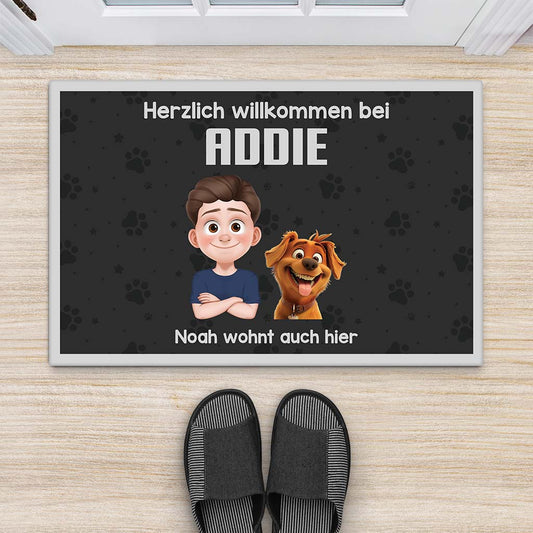 3859DGE2 herzlich willkommen bei lustige fussmatte fur hundeliebhaber personalisiert 3859D5H0C