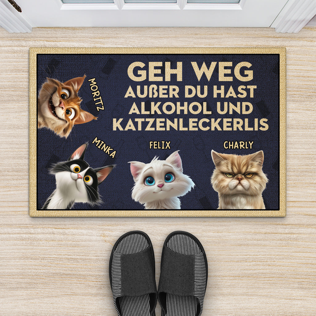 3871DGE2 lustiger spruch uber alkohol und katzenleckerlis personalisierte fussmatte fur katzenbesitzer 3871DTT5C