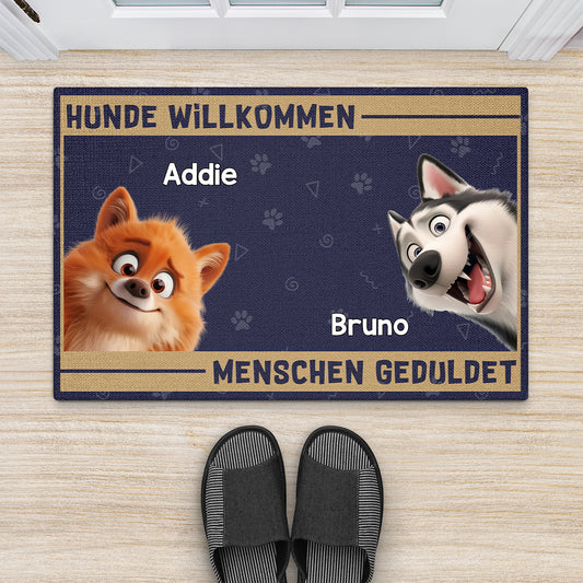 3878DGE2 hunde willkommen menschen geduldet lustige fussmatte fur hundeliebhaber personalisiert 3878D3H5C