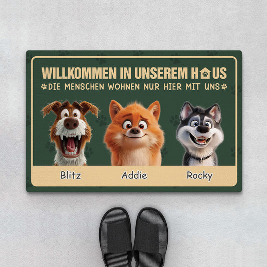 3891DGE1 willkommen in unserem haus personalisierte fussmatte fur hundebesitzer cartoon 3891DKH5C