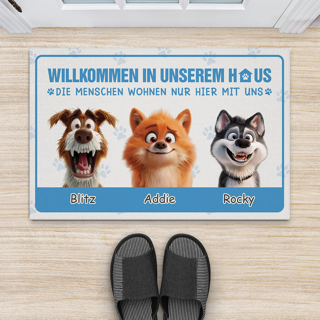 3891DGE2 willkommen in unserem haus personalisierte fussmatte fur hundebesitzer cartoon 3891DKH5C