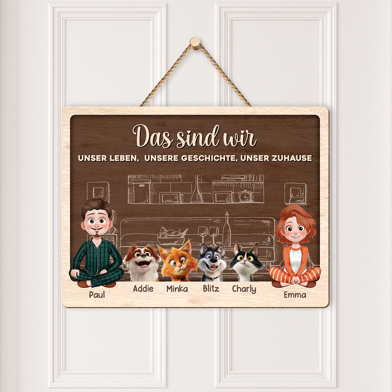 3915QGE2 unser zuhause holzschild personalisiert_ paar haustier 3915QTN0D