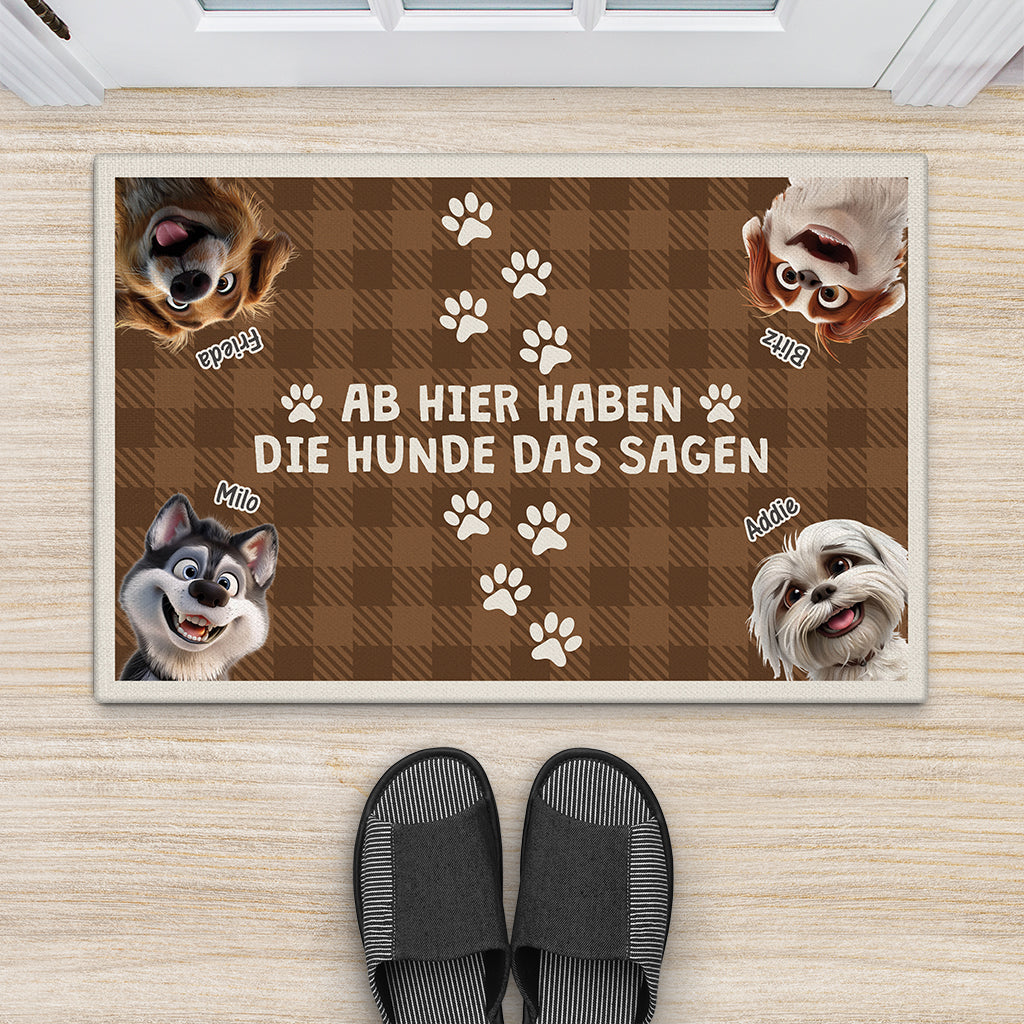 3947DGE2 ab hier haben die hunde das sagen personalisierte fussmatte mit hund 3947DKI5C