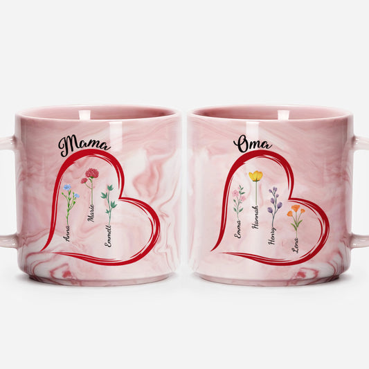 4001MGE1 oma mama kinder blumen herzen personalisierte marmor tasse fur omas mamas 4001M