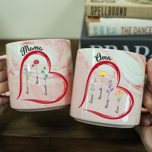 4001MGE2 oma mama kinder blumen herzen personalisierte marmor tasse fur omas mamas 4001M