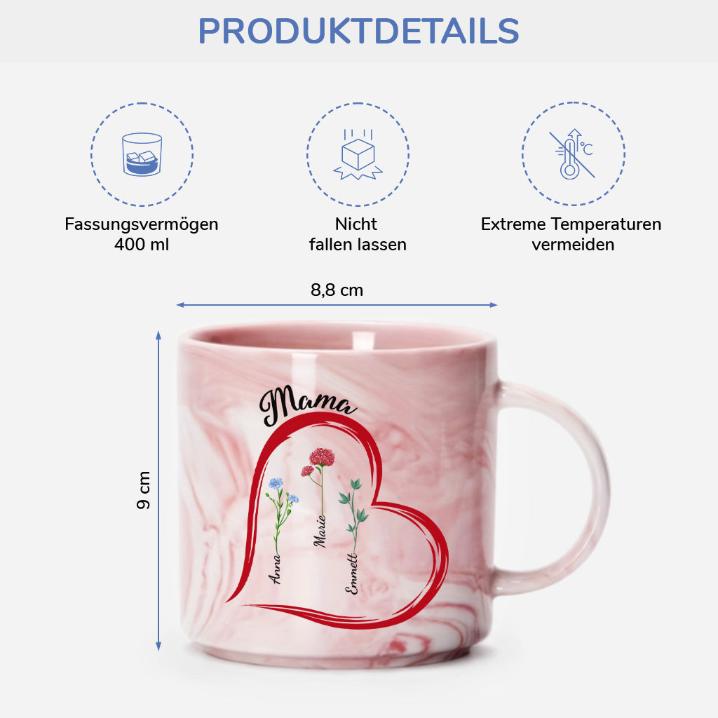 4001MGE3 oma mama kinder blumen herzen personalisierte marmor tasse fur omas mamas 4001M