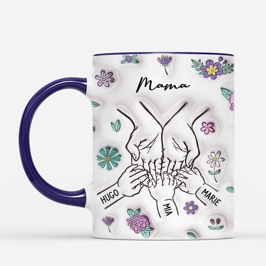 4033MGE2 3d druck effekt mama kinder hand in hand blumen mama tasse personalisiert_ 4033M5I5A