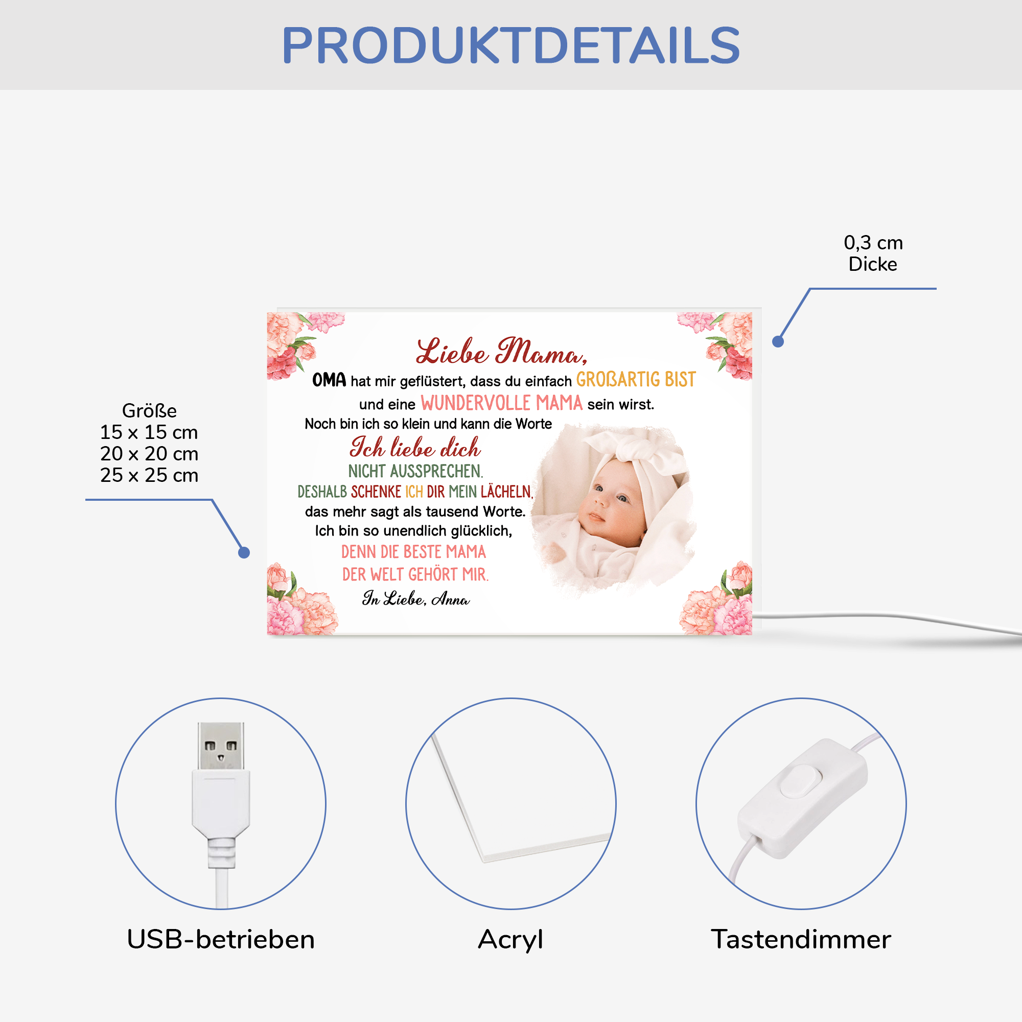 4055LGE3 liebe mama personalisierte lightbox_ mama baby mit foto 4055L