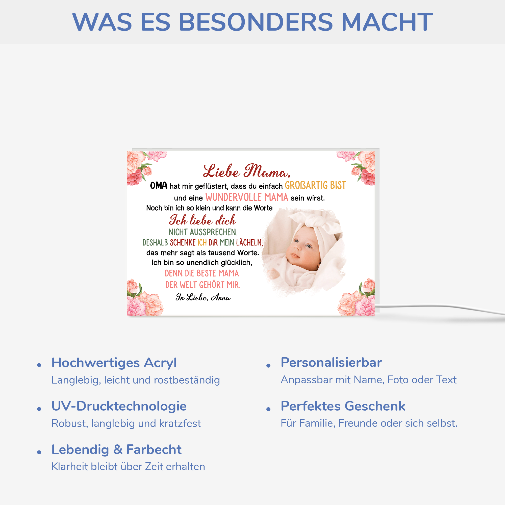 4055LGE4 liebe mama personalisierte lightbox_ mama baby mit foto 4055L