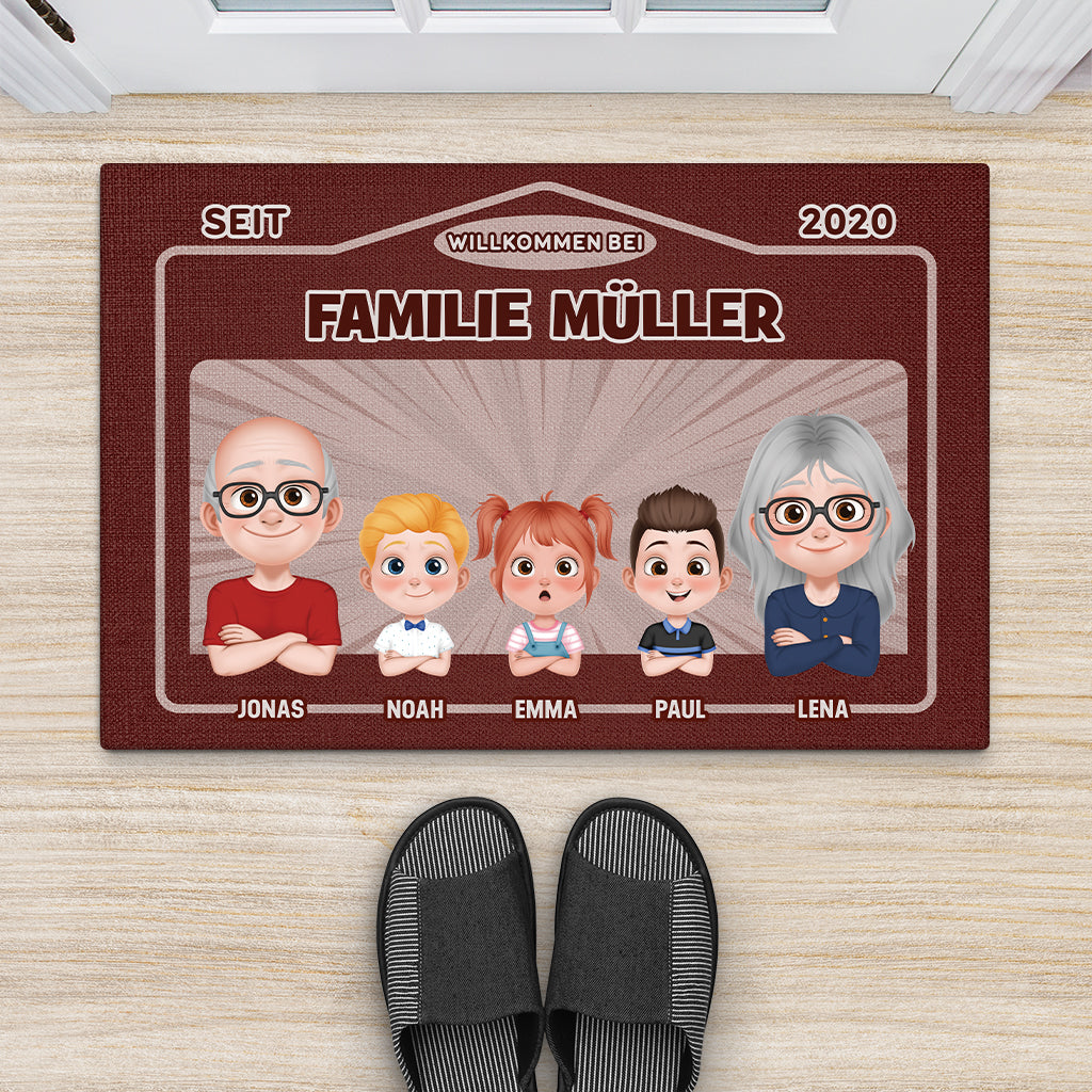 4083DGE2 willkommen bei cartoon personalisierte fussmatte familie_ 4083D