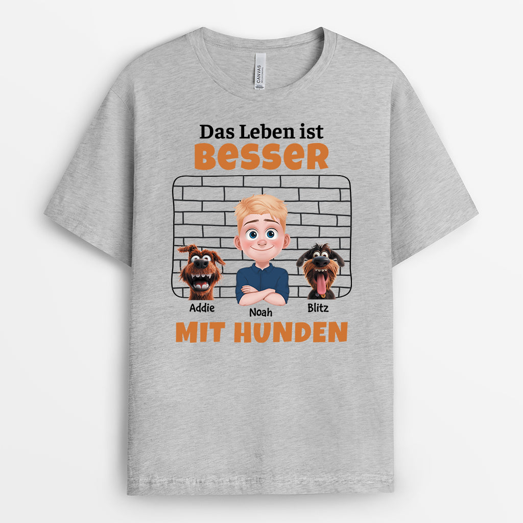 4127AGE2 das leben ist besser mit hunden t shirt hund personalisiert 4127ATM0C