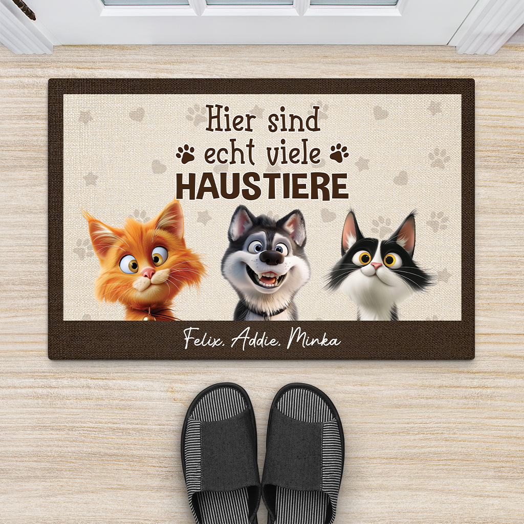 4327DGE2 hier sind echt viele haustiere fussmatte personalisiert hund und katze 4327D6T5D