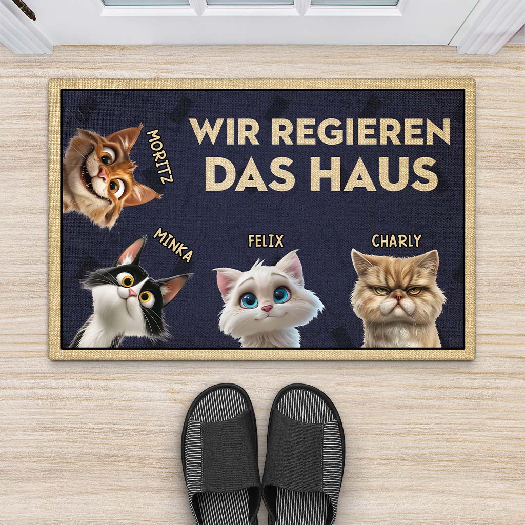 4344DGE2 ich regiere das haus cartoon lustige fussmatte personalisiert katze_ 4344DTT5D