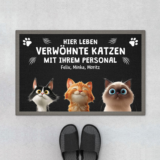4414DGE1 hier leben verwohnte katzen mit ihrem personal fussmatte personalisiert katze_ 4414D