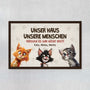 4438DGE1 unser haus unsere menschen lustige fussmatte katzen personalisiert 4438D