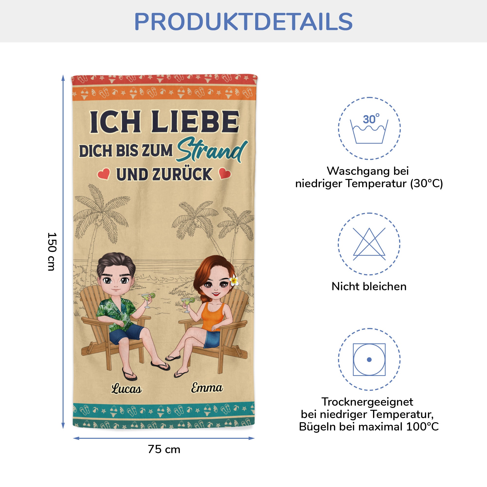 4474BGE3 ich liebe dich bis zum strand und zuruck strandtuch personalisiert_ fur paar 4474B6MTG
