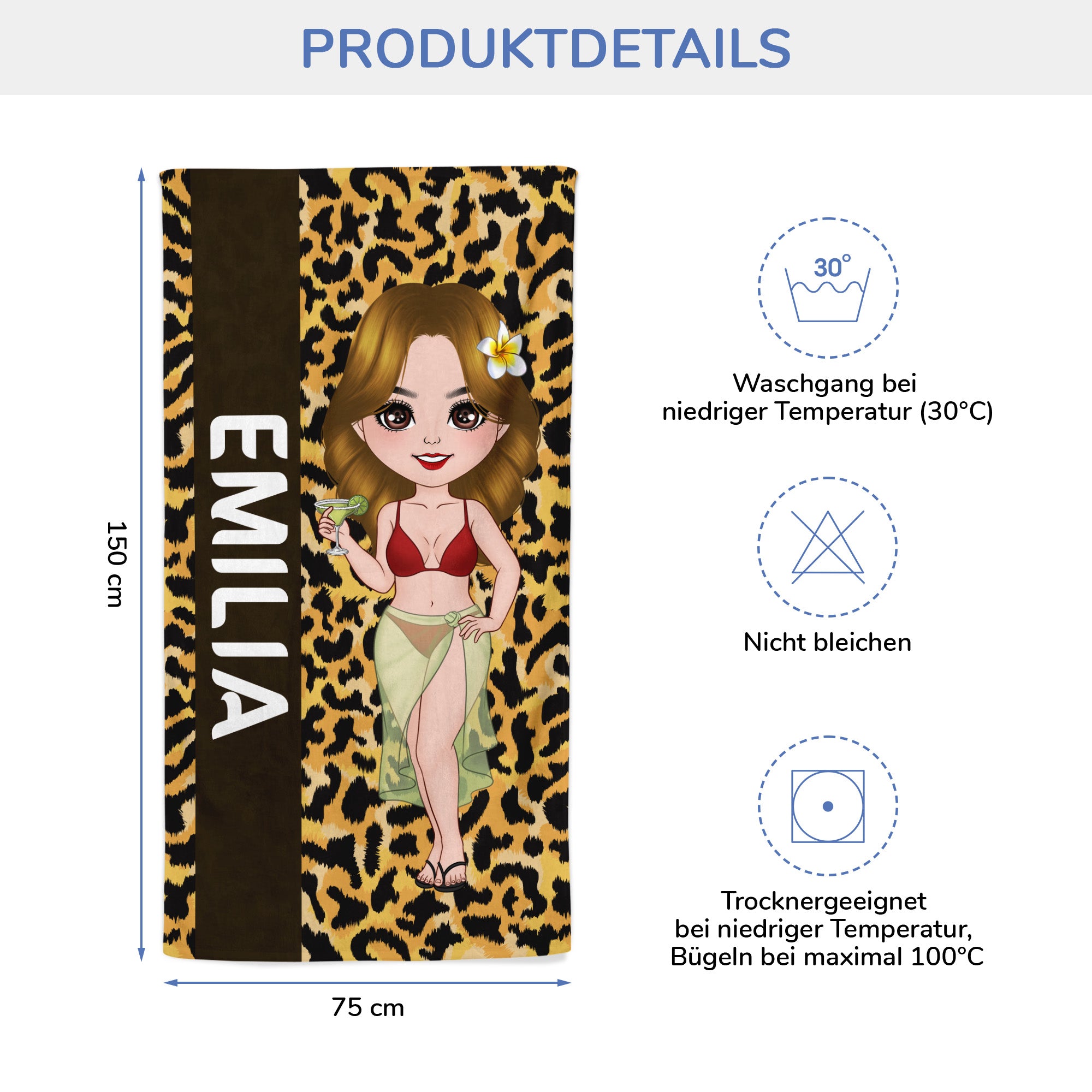 4563BGE3 chibi frau leopardenmuster personalisiertes strandtuch_ fur frauen 4563BKLTA