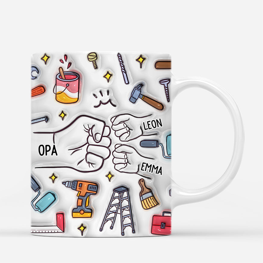 4605MGE3 3d druck effekt papa kinder mit fausten werkzeug personalisierte tasse papa 4605M565B