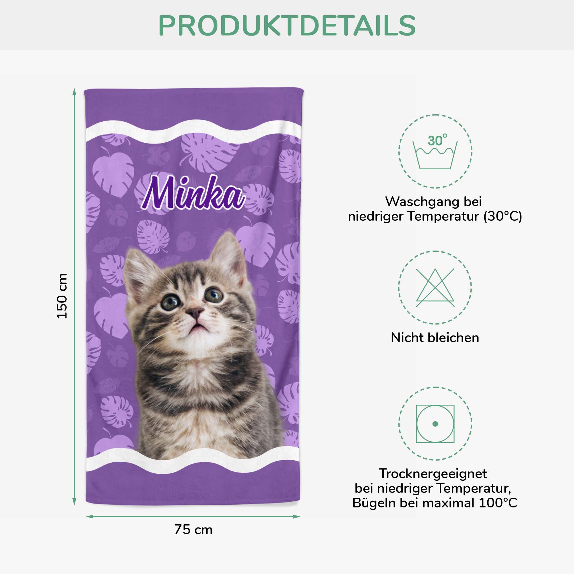 4630BGE3 katzen mit blattern personalisiertes strandtuch_ katzen mit foto 4630BTM5D