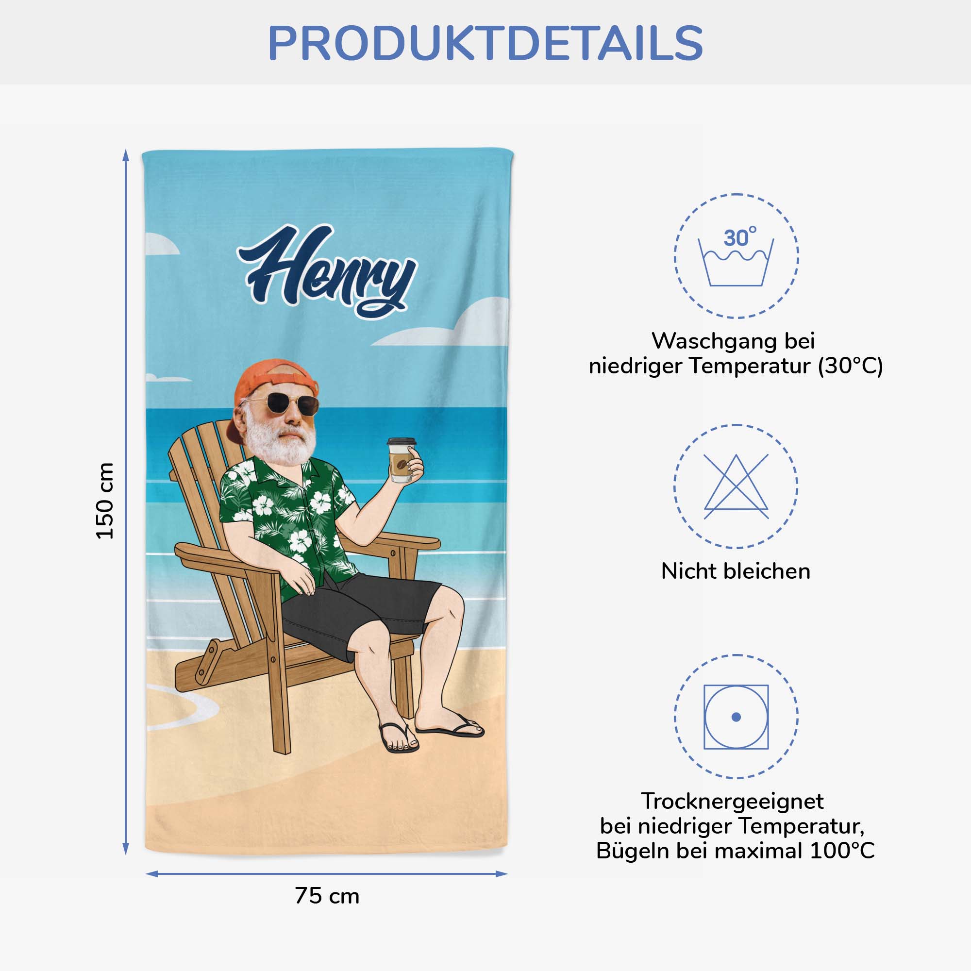 4663BGE3 papa mit gesicht personalisiertes strandtuch_ 4663B3K5B