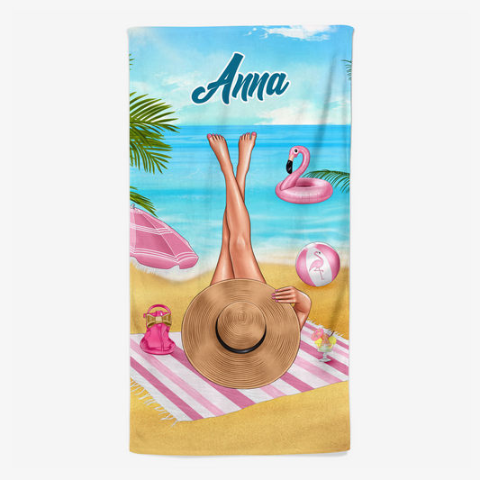 4679BGE1 frau und flamingos personalisiertes strandtuch_ fur frauen 4679B5H5A