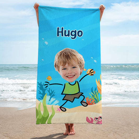 4956BGE2 kinder personalisiertes strandtuch_ kinder mit gesicht 4956B6MAK