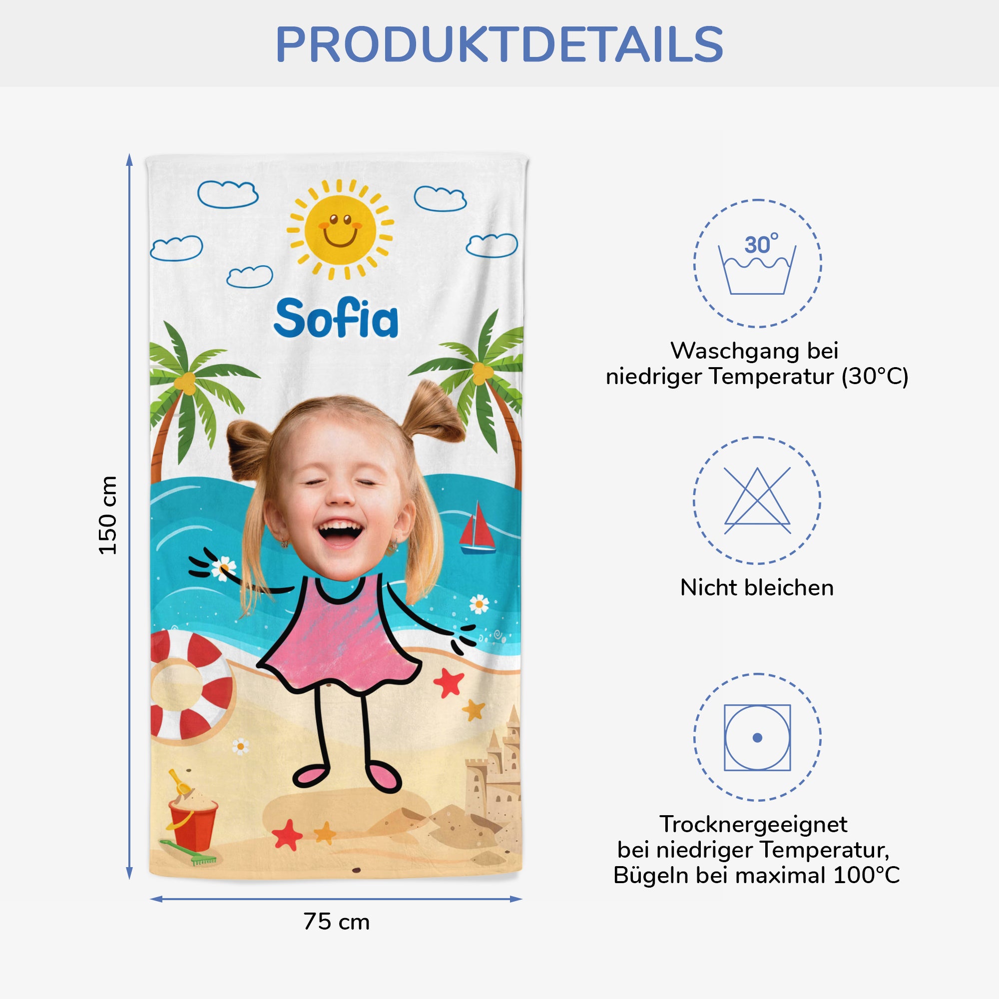 4956BGE3 kinder personalisiertes strandtuch_ kinder mit gesicht 4956B6MAK
